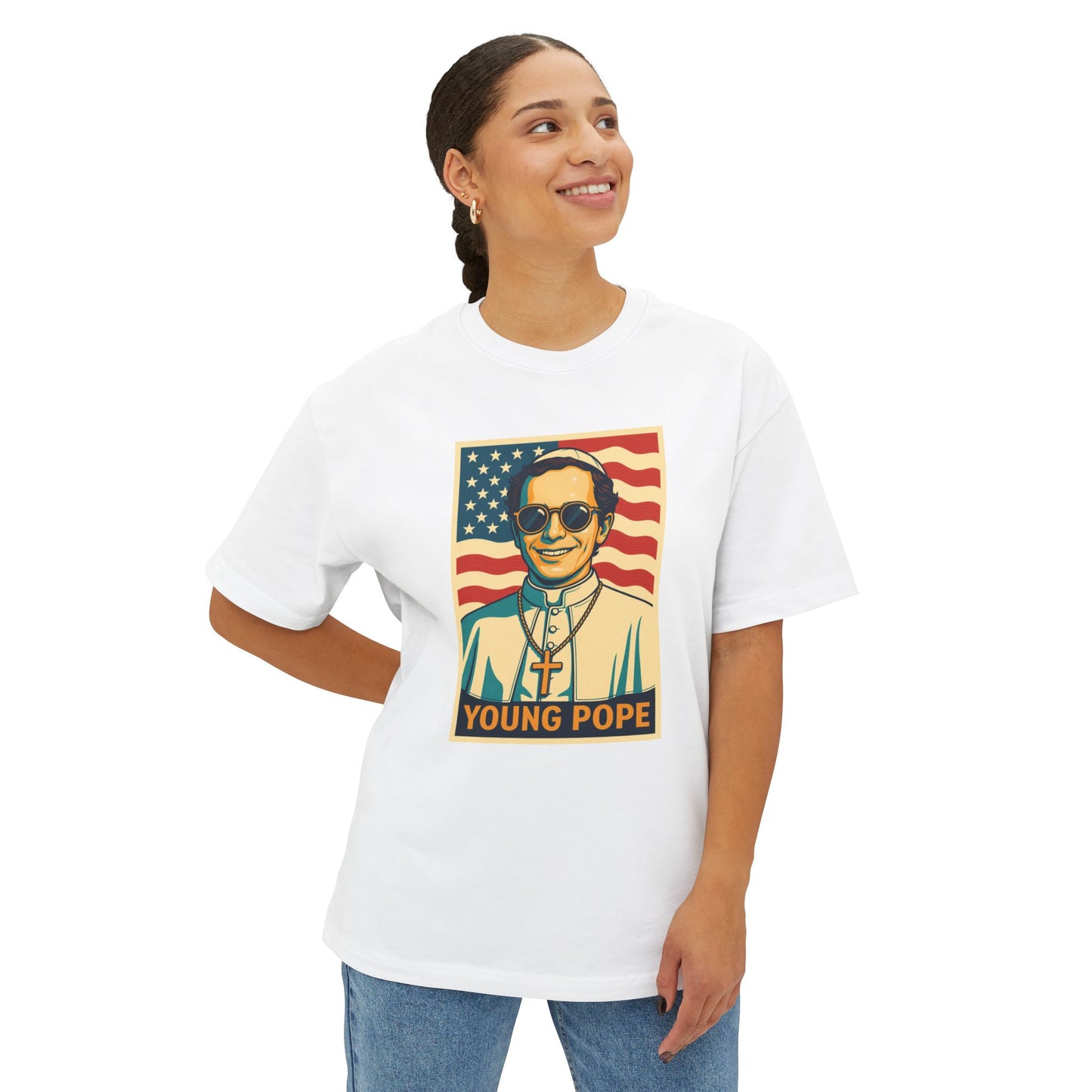 Young Pope 4 Unisex Oversized Boxy Tee - Bold Graphic Statement Shirt