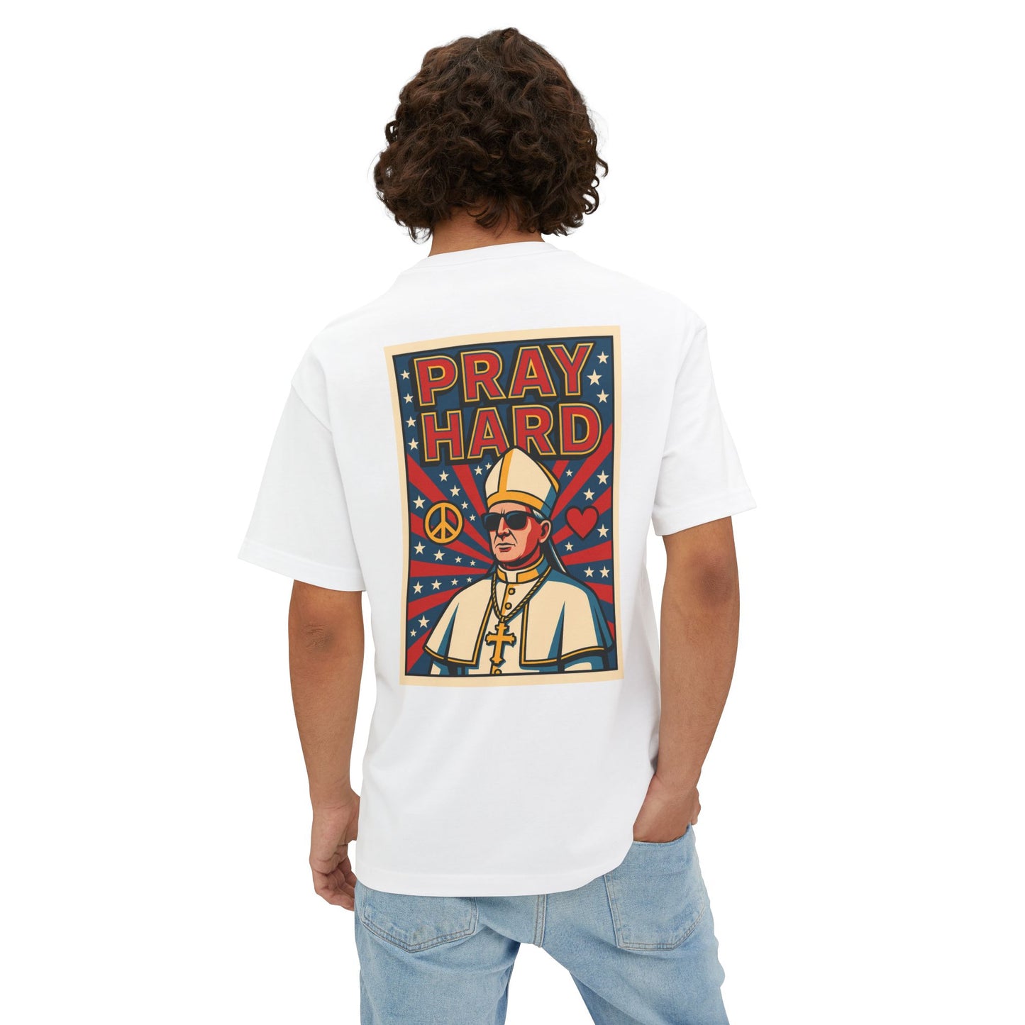Unisex Oversized Boxy Tee - Pray Hard Graphic Tee for Faith and Fun