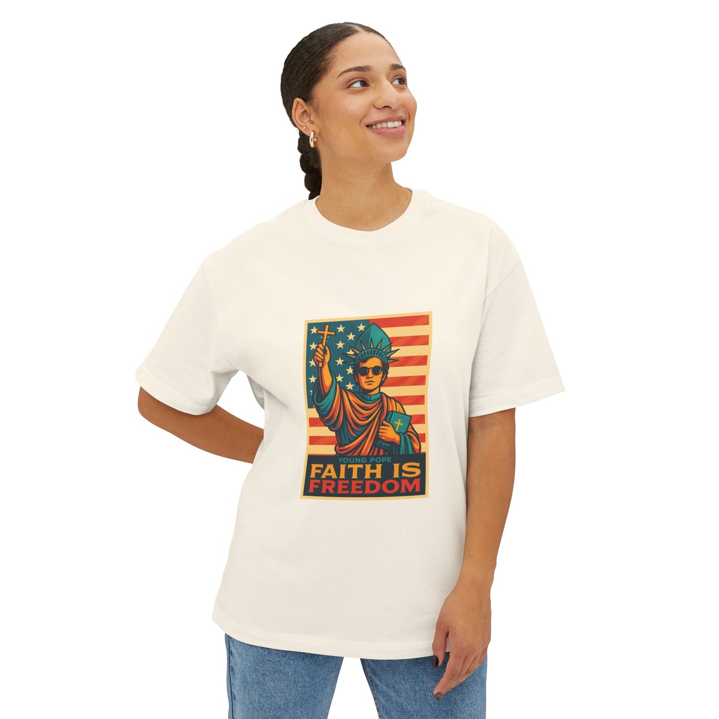 Faith Is Freedom Unisex Oversized Boxy Tee - Bold Graphic Statement Shirt