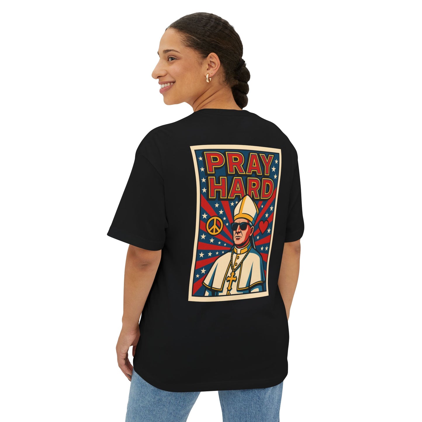 Unisex Oversized Boxy Tee - Pray Hard Graphic Tee for Faith and Fun