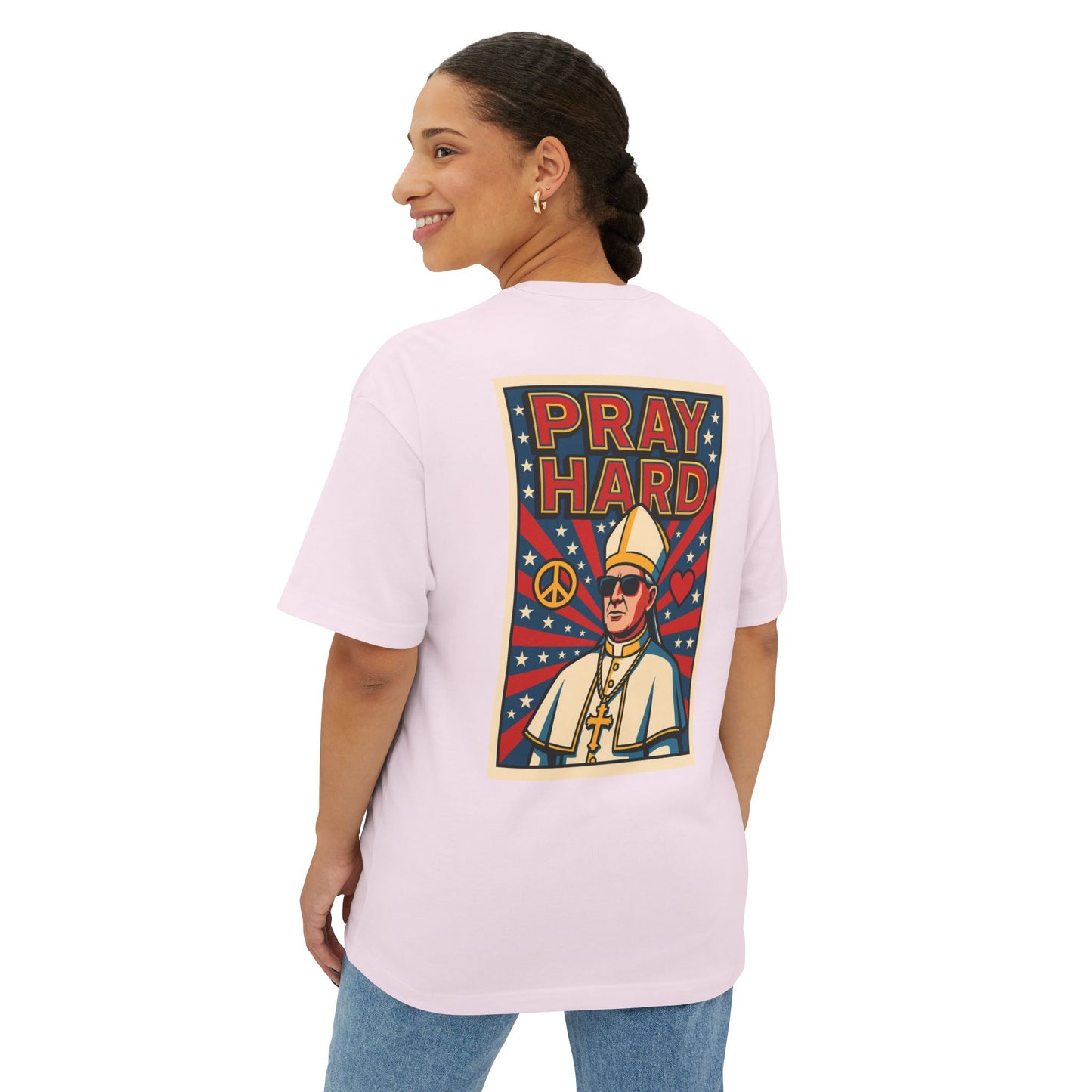 Unisex Oversized Boxy Tee - Pray Hard Graphic Tee for Faith and Fun