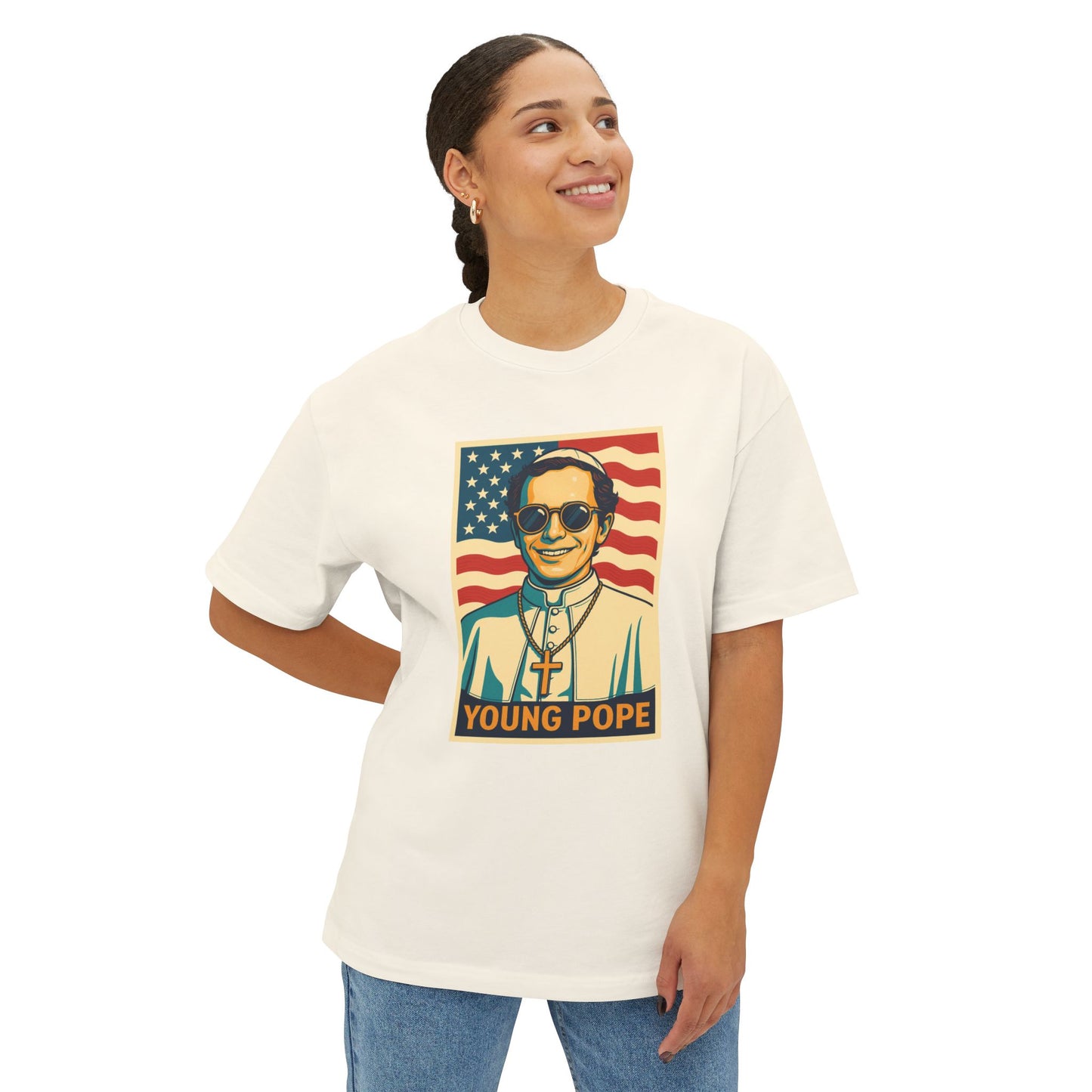 Young Pope 4 Unisex Oversized Boxy Tee - Bold Graphic Statement Shirt