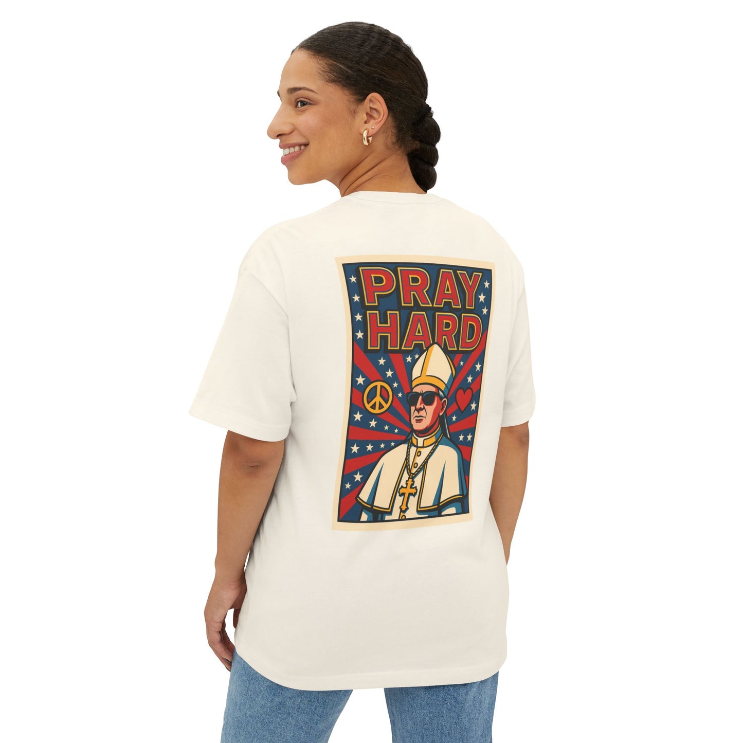 Unisex Oversized Boxy Tee - Pray Hard Graphic Tee for Faith and Fun