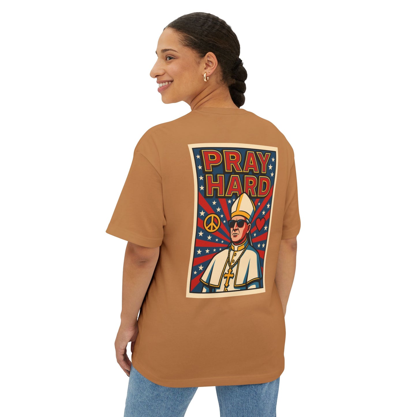 Unisex Oversized Boxy Tee - Pray Hard Graphic Tee for Faith and Fun