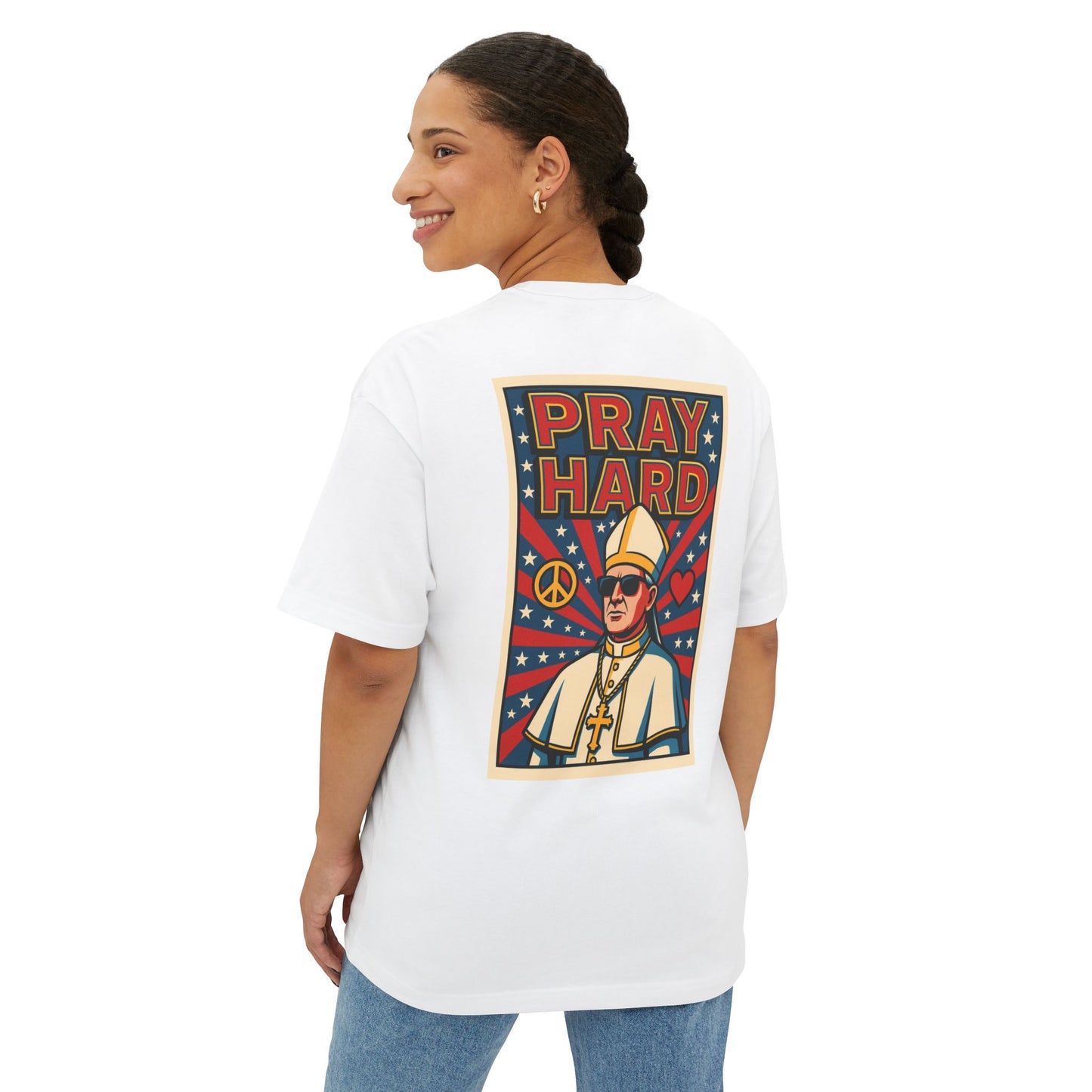 Unisex Oversized Boxy Tee - Pray Hard Graphic Tee for Faith and Fun